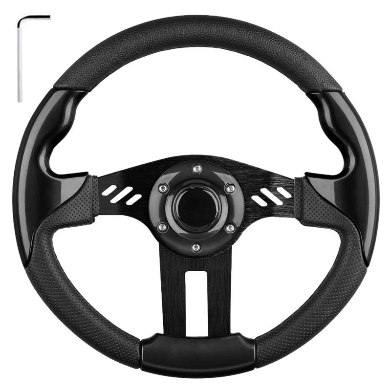 LEAPGOMAX Golf Cart Steering Wheel with Premium Grip Leather and Ergonomic Design Fit for EZGO TXT/RXV/Marathon, Club Car DS/Precedent/Tempo/Onward, Yamaha G1-G29 Carts (Black) - Image 1